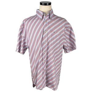 Tommy Hilfiger Mens XL Red/Blue Striped Short Sleeve Button-Down Shirt 2004